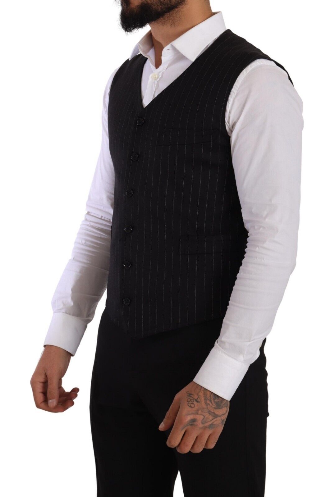 Elegant Black Striped Formal Vest