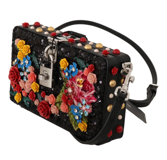 Chic Floral Embellished Leather Box Bag