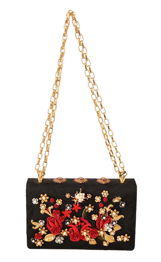 Embellished Brocade Shoulder Bag with Gold Accents