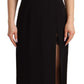 Black Silk Stretch Side Slit Sheath Midi Dress