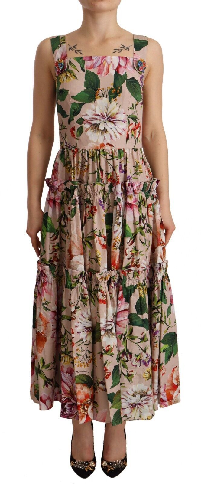 Elegant Floral Maxi Dress in Beige