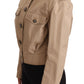 Beige Cropped Fitted Cotton Coat Jacket