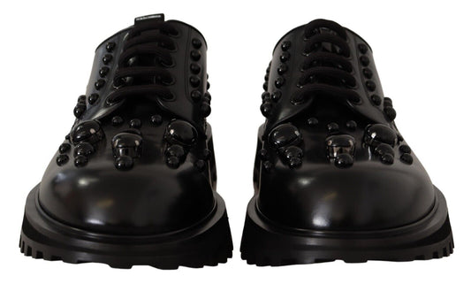 Elegant Black Crystal-Embellished Derby Shoes