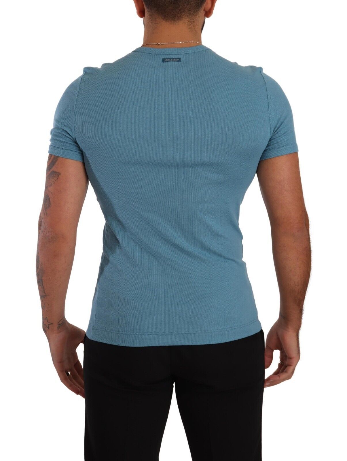 Elegant Blue Cotton Blend Round Neck Tee