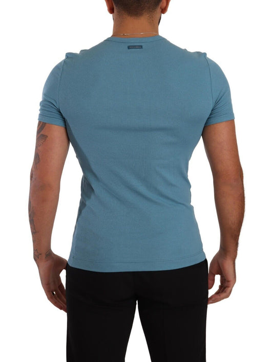 Elegant Blue Cotton Blend Round Neck Tee