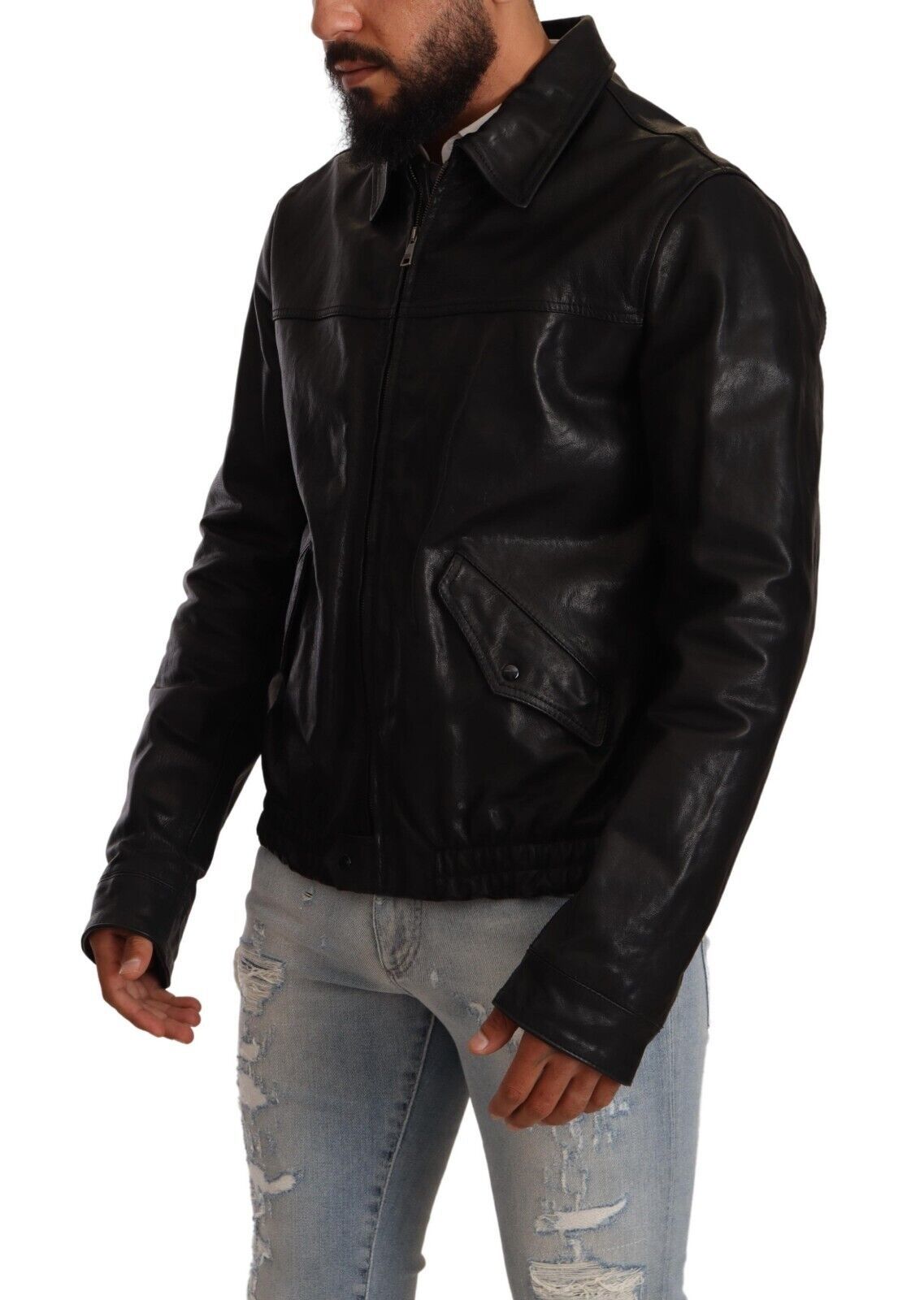 Elegant Black Bomber Leather Jacket