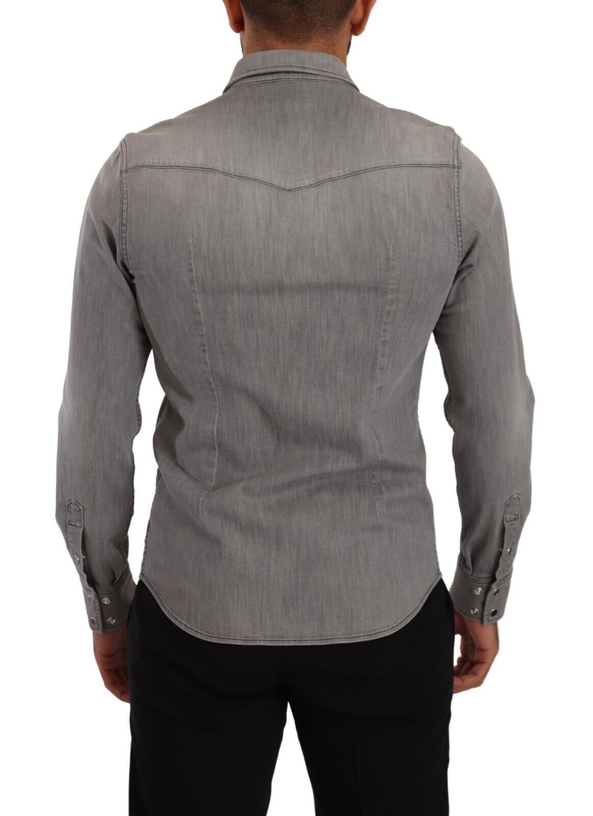 Sleek Gray Cotton Slim Fit Denim Shirt