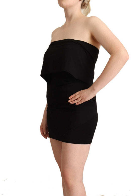 Elegant Black Viscose Mini Dress