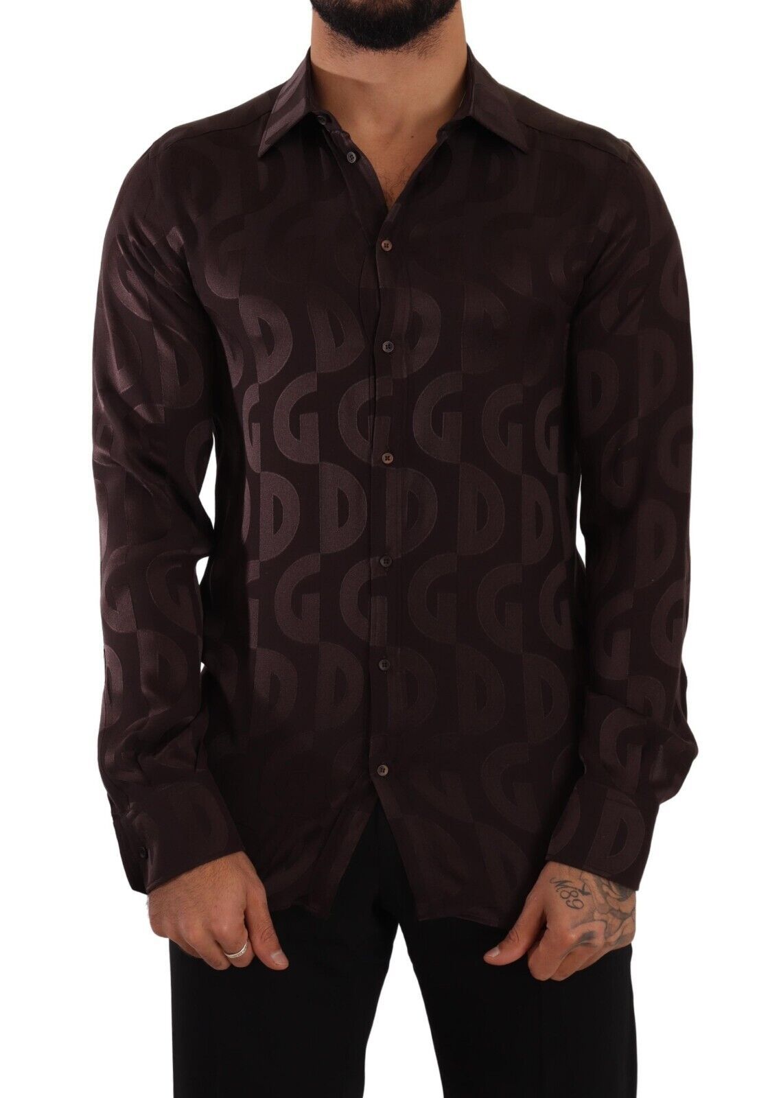 Bordeaux GOLD Logo Silk Slim Fit Mens Shirt