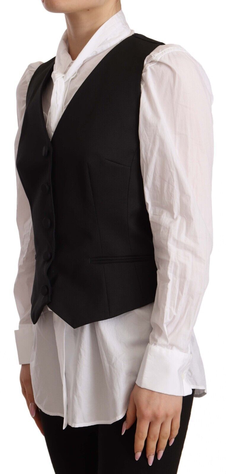 Elegant Silk Blend Black Vest Top