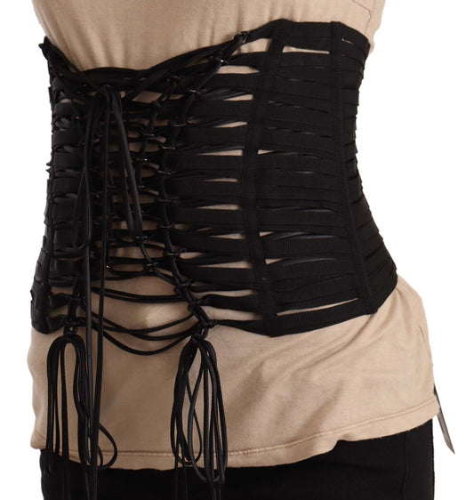 Black Interlaced Corset Polyester Waist Top