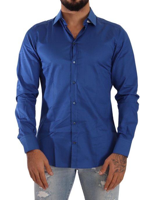 Elegant Blue Martini Slim Fit Cotton Shirt