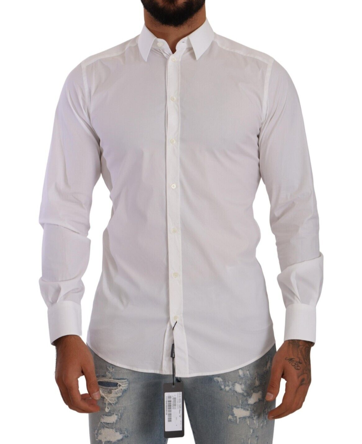 Elegant White Slim Fit Cotton Dress Shirt