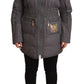 Gray Quilted Long Sleeves Logo Patch Full Zip Jacket