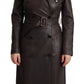 Dark Brown Leather Long Sleeves Belted Jacket