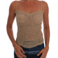 Beige Cotton Stretch Mesh Tank Spaghetti Strap Top