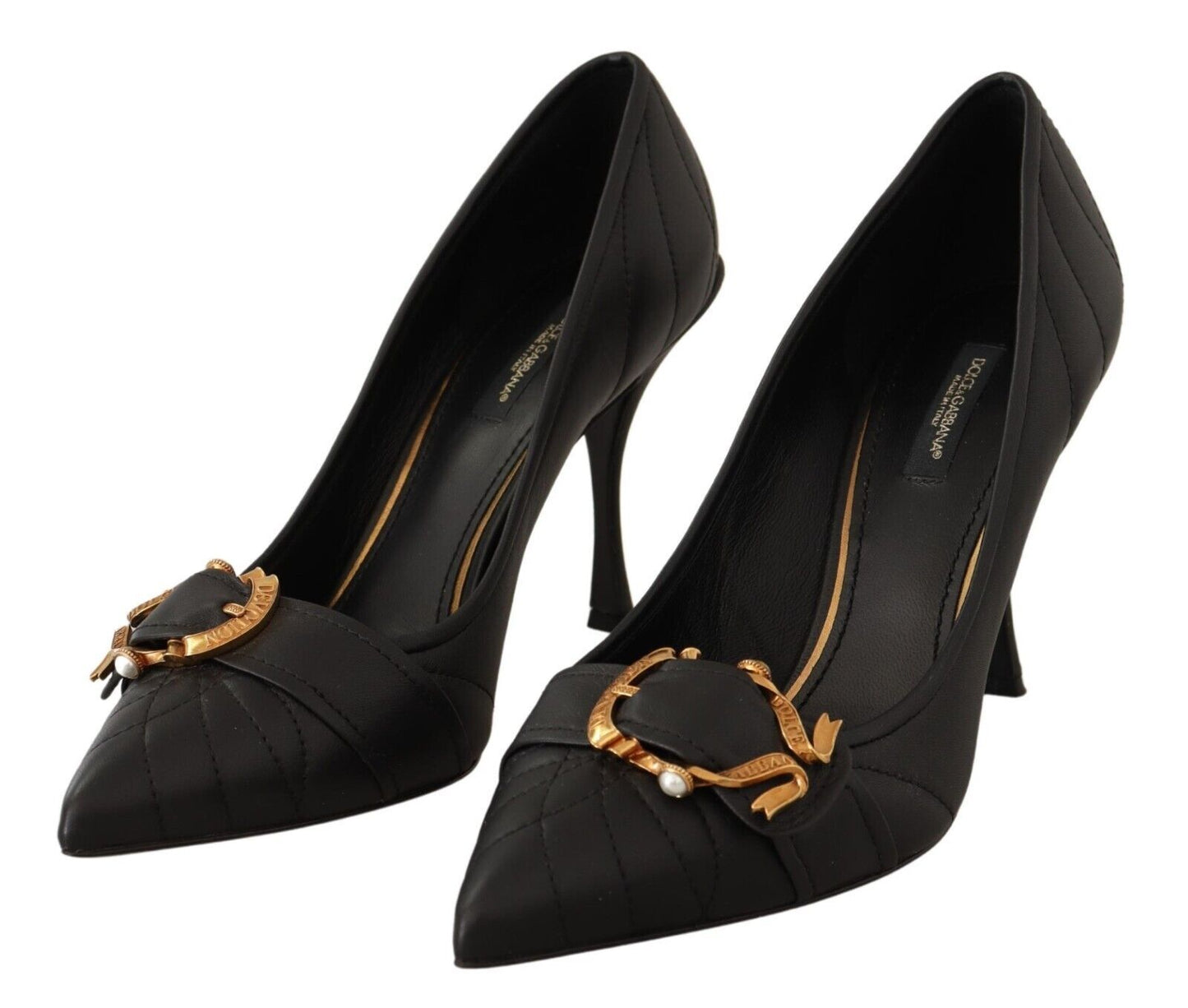 Elegant Leather Pumps with Brass Buckle