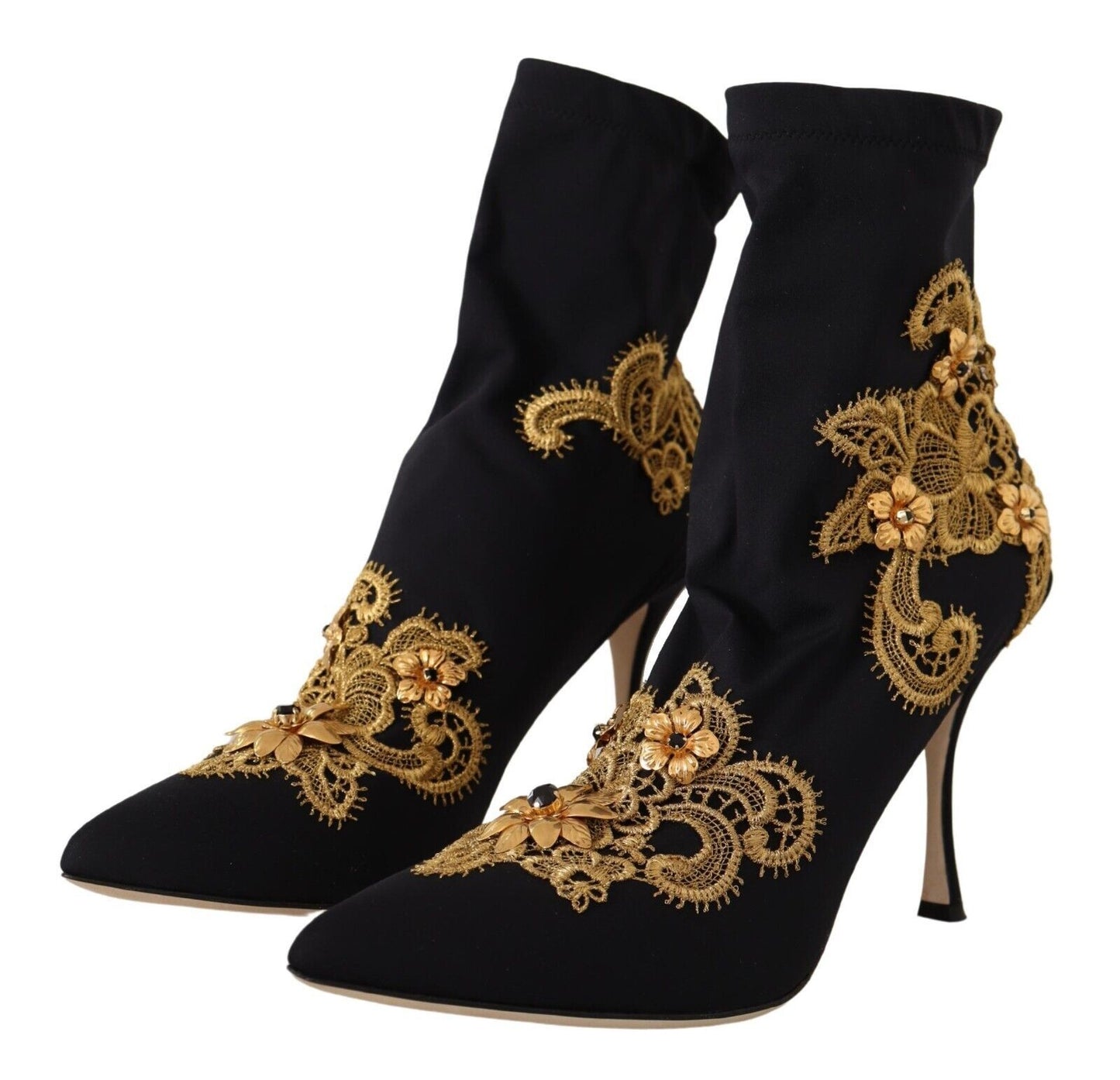 Elegant Floral Lace Trim Mid Calf Boots