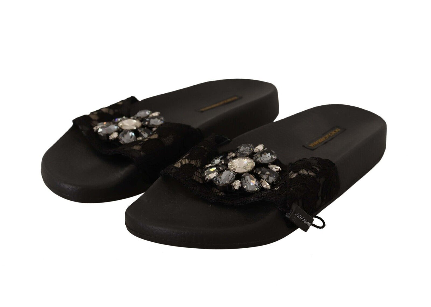 Elegant Floral Lace Crystal-Embellished Slides