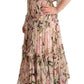 Elegant Floral Ruched Silk Long Dress