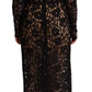 Black Floral Lace Cotton Midi Sheath Dress