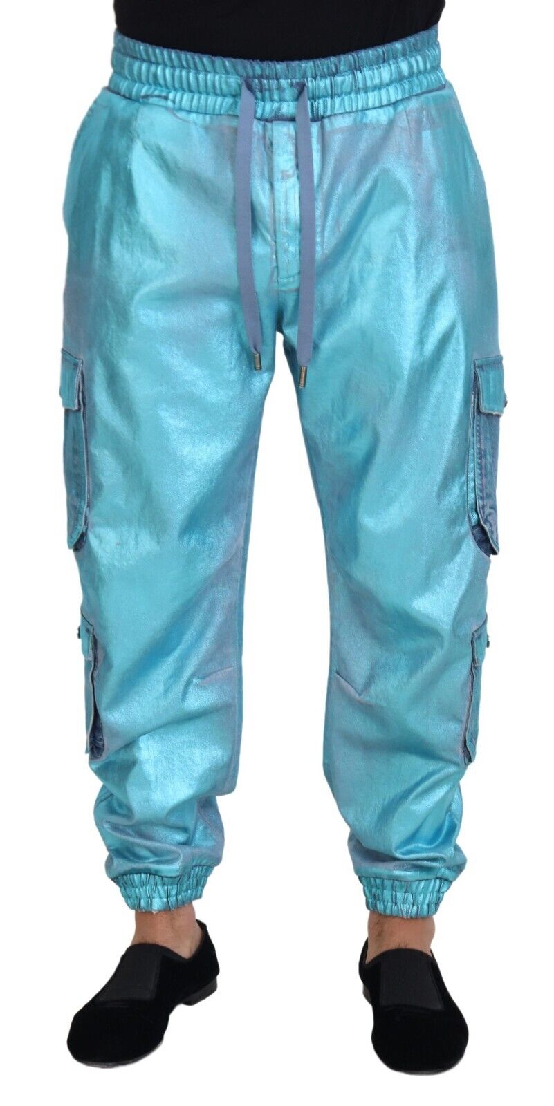 Metallic Blue Cotton Stretch Joggers