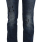 Blue Newspaper Print Low Waist Skinny Denim Pants