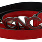 Red Black Reversible Leather Logo Buckle Belt