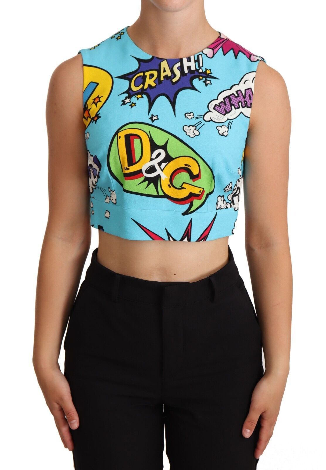 Chic Cartoon Print Cropped Sleeveless Top