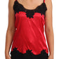 Silk Blend Lace-Trim Camisole in Red & Black