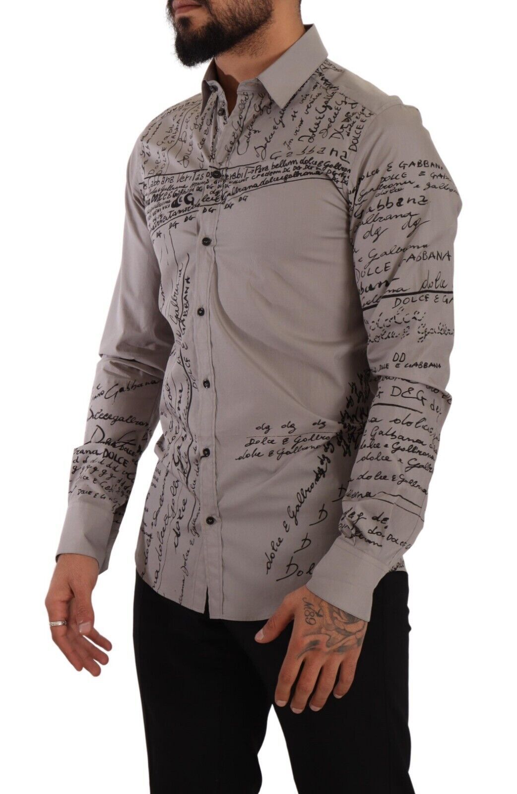 Elegant Gray Logo Print Cotton Shirt