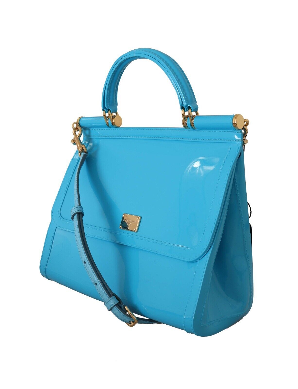 Elegant Sicily Shoulder Bag in Blue with Gold Detail