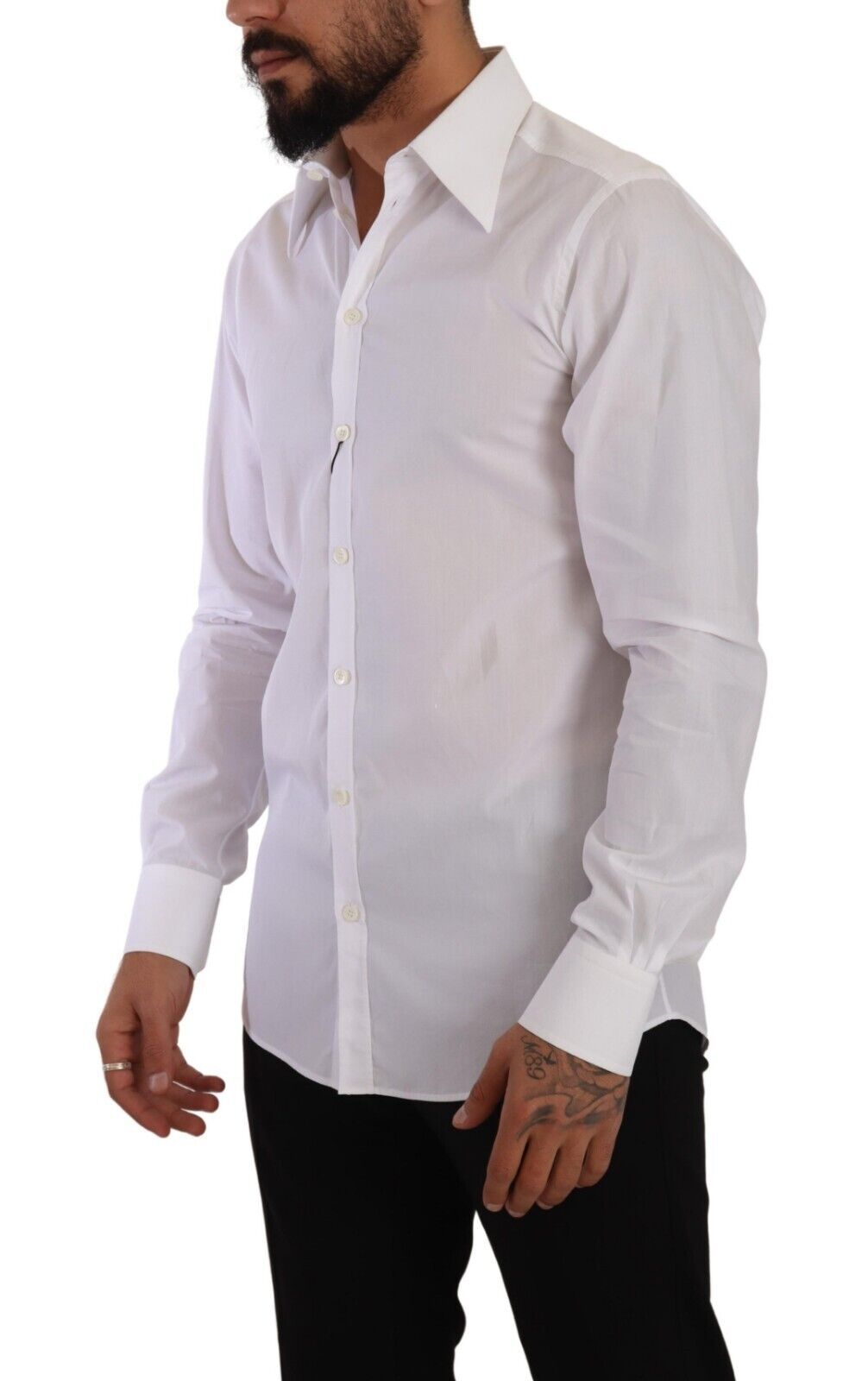 Elegant White Cotton Dress Shirt - Slim Fit