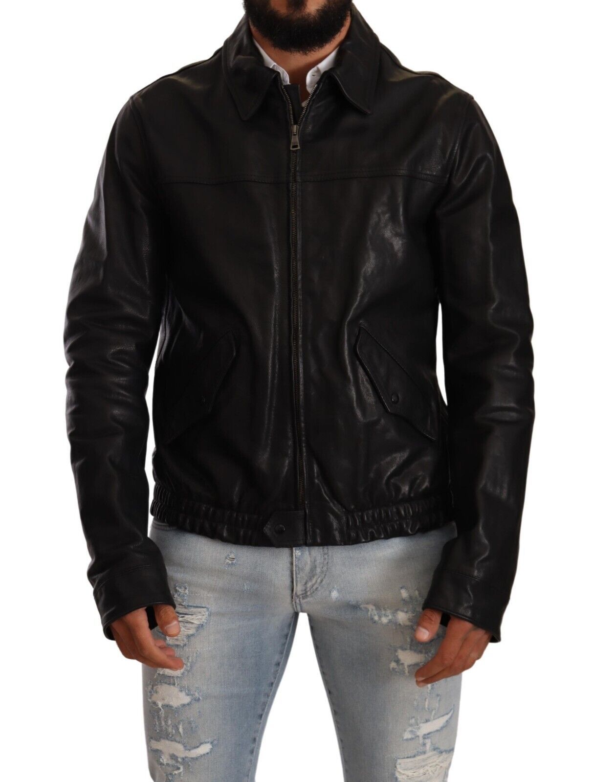 Elegant Black Bomber Leather Jacket