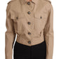 Beige Cropped Fitted Cotton Coat Jacket