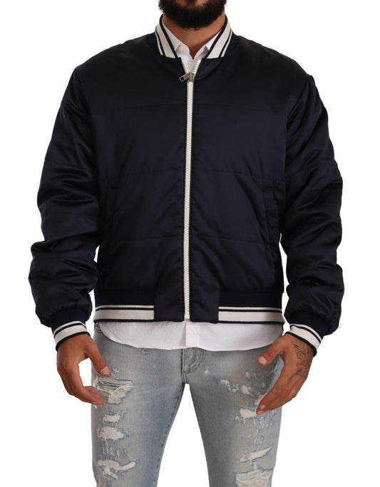 Elegant Dark Blue Bomber Jacket