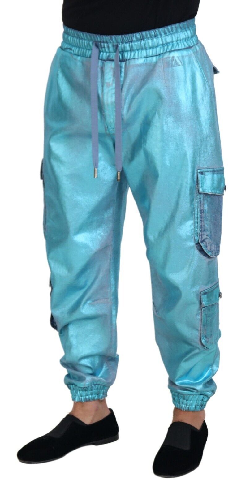 Metallic Blue Cotton Stretch Joggers