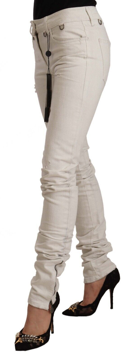 Chic White Mid-Waist Slim Fit Jeans