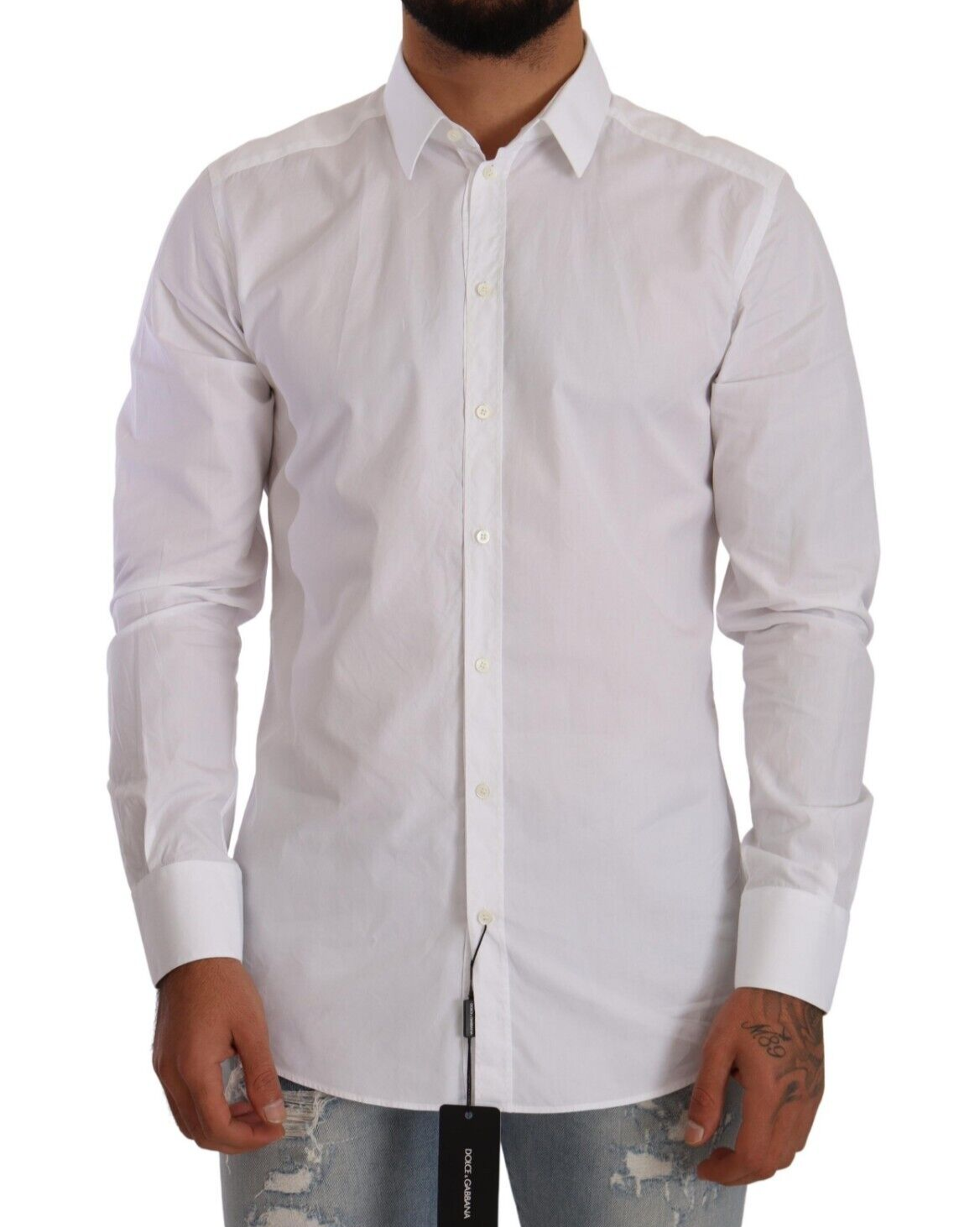 Elegant White Cotton Slim Fit Dress Shirt