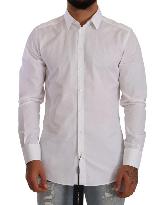 Elegant White Cotton Slim Fit Dress Shirt