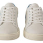 White Blue Leather Low Top Sneakers Shoes