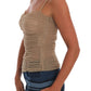 Beige Cotton Stretch Mesh Tank Spaghetti Strap Top