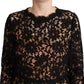 Black Floral Lace Cotton Midi Sheath Dress