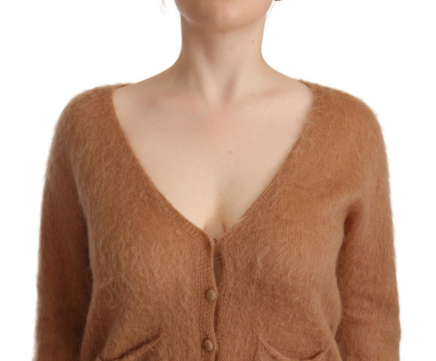 Chic Brown Knit Cardigan with Front Button Closure