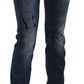 Blue Newspaper Print Low Waist Skinny Denim Pants