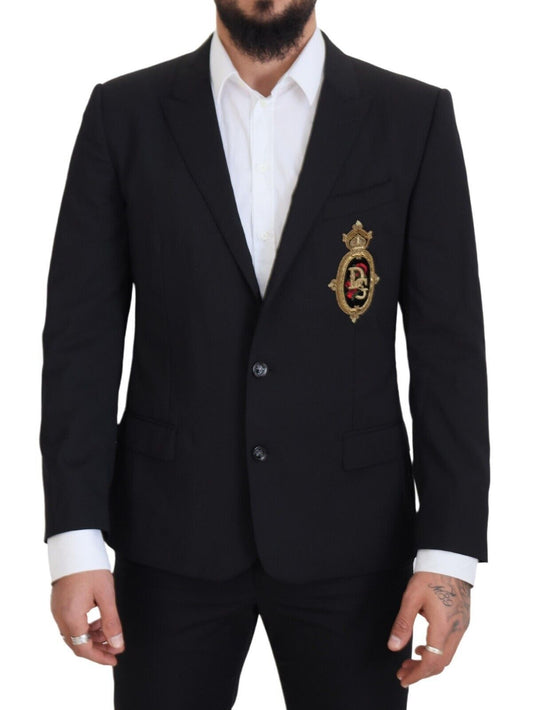 Elegant Slim Fit Black Wool Blazer