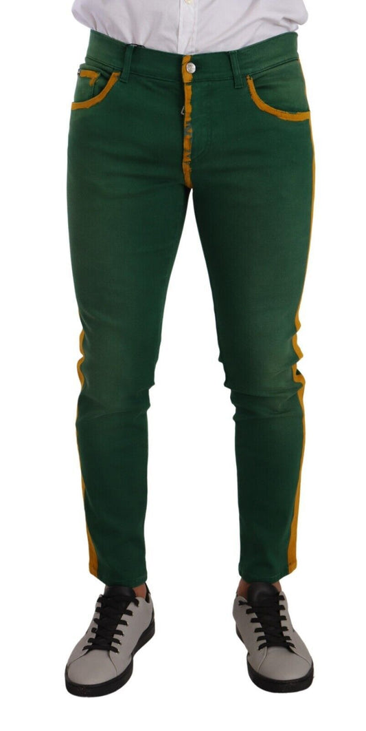 Elegant Skinny Denim Jeans in Green and Yellow