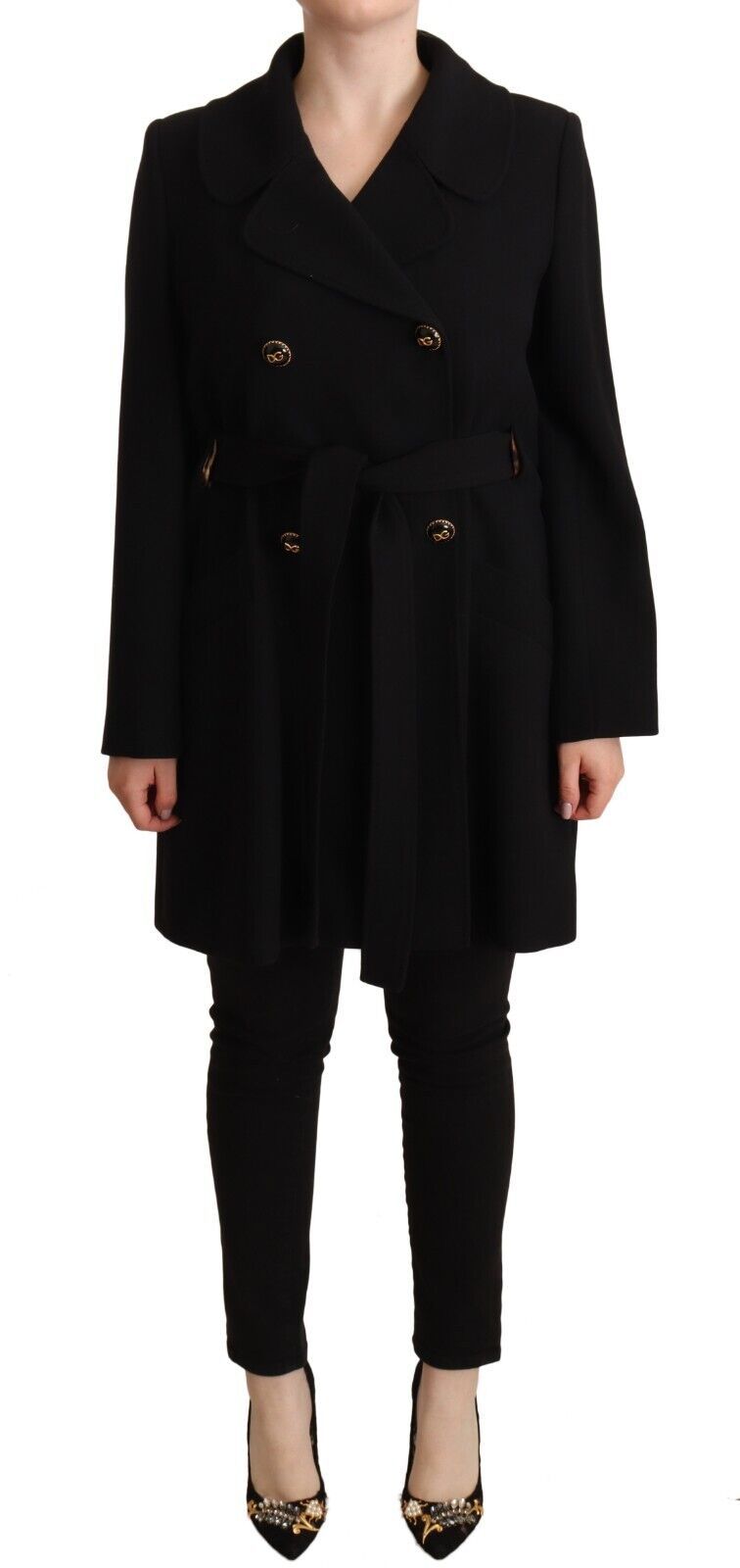 Elegant Double Breasted Black Coat