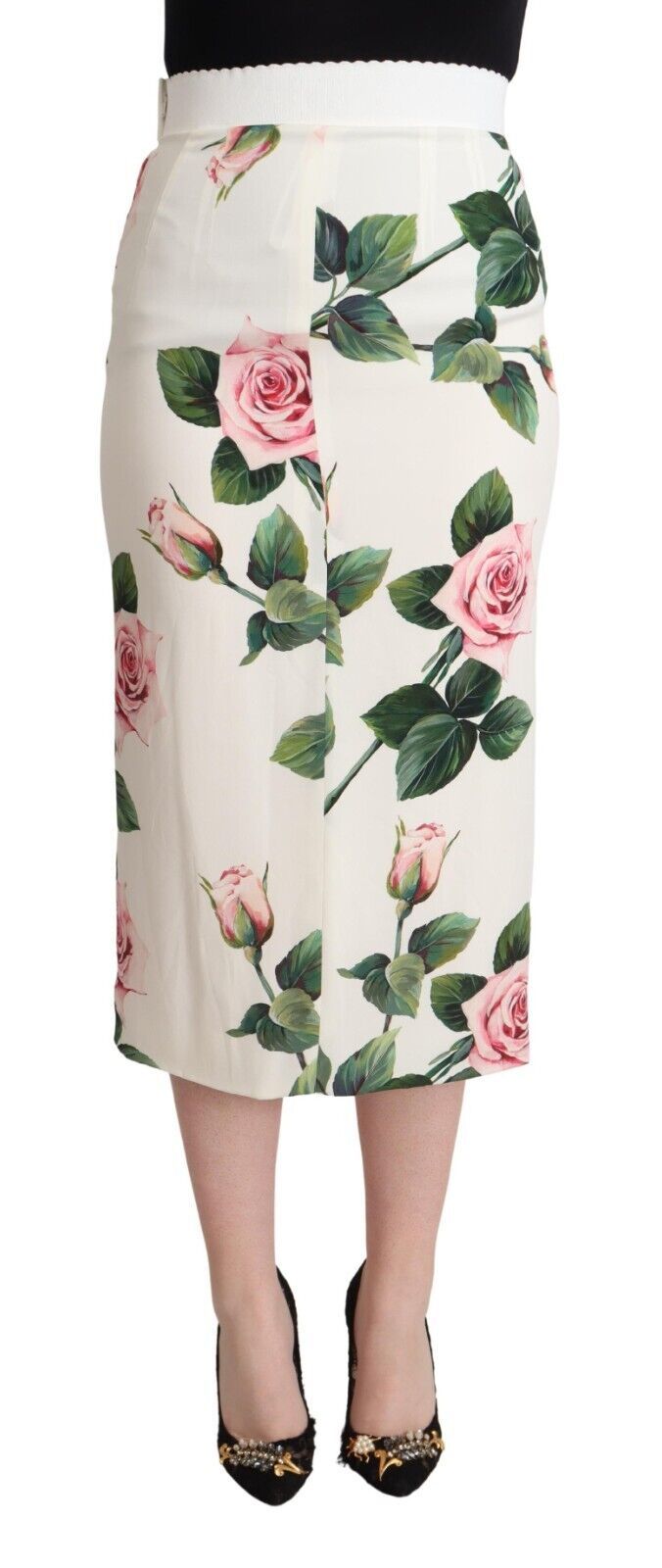 Elegant Rose Printed Silk Midi Skirt