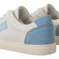 White Blue Leather Low Top Sneakers Shoes